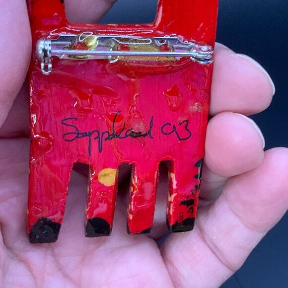 Mark Soppeland Hissing Cat Brooch Artsy Colorful OOAK Big Funky '90's J210 - Picture 5 of 7